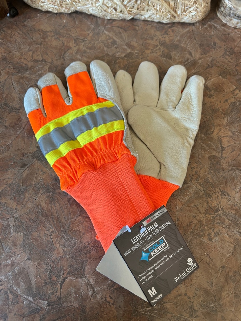 Global Glove Leather Palm 3M Scotchlite Hi-Visibility Gloves
